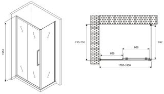 Душевой уголок ABBER Schwarzer Diamant AG30180BH-S75B 180x75см чёрный